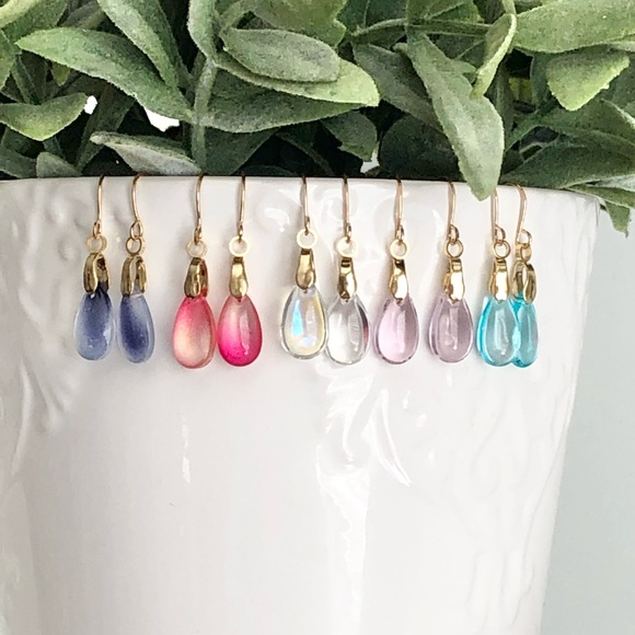 New Handmade Water Droplet Dangle Drop Teardrop Earrings Clear Glass Shine pearl - Picture 6 of 8